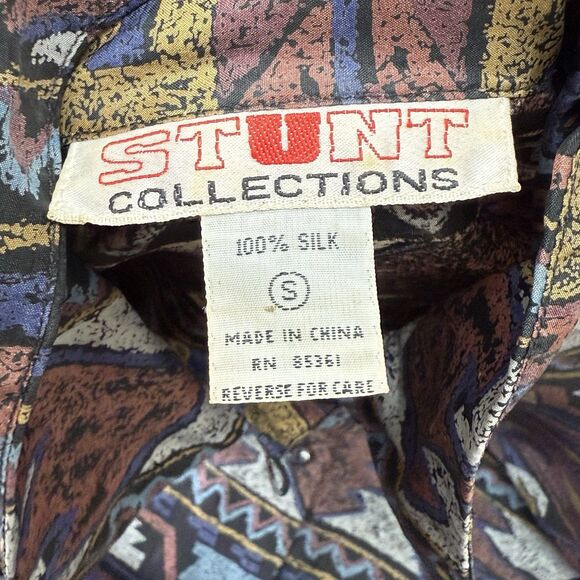Vintage Stunt Collections Aztec Button Up Shirt Women Small 100% Silk Oversized - Picture 6 of 10